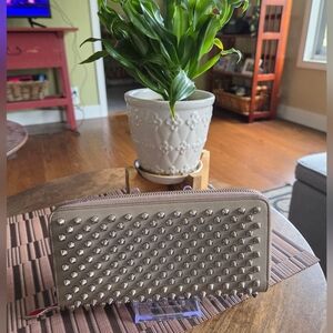 Christian Louboutin Beige Studded Zip Around Wallet